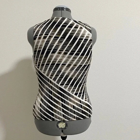 Calvin Klein Sleeveless Top Blouse Small Black White Taupe - Picture 2 of 5